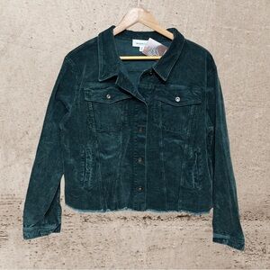 Green Cropped Jean Jacket with Classic Collar